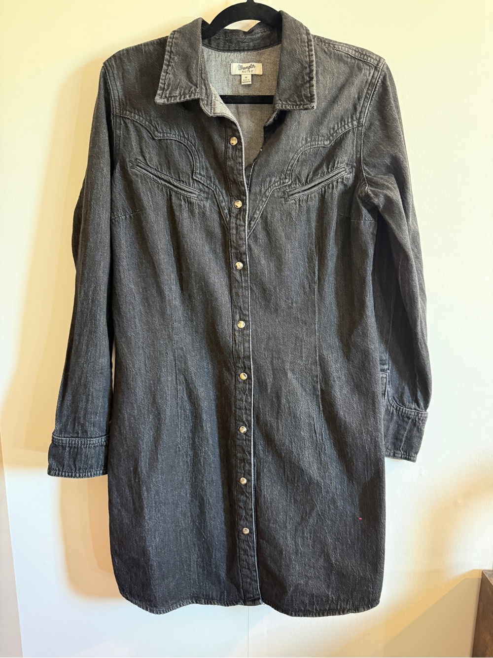 Wrangler Retro Black Denim Shirt Dress Western Snap Front Medium